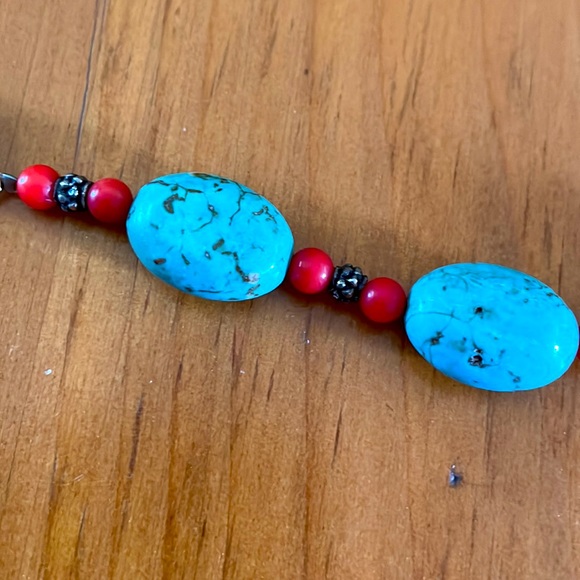 Faux Turqoise and Red Beaded Set - Picture 2 of 2